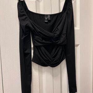 Windsor Black Twist-Front Long Sleeve Top with Draped Cutouts